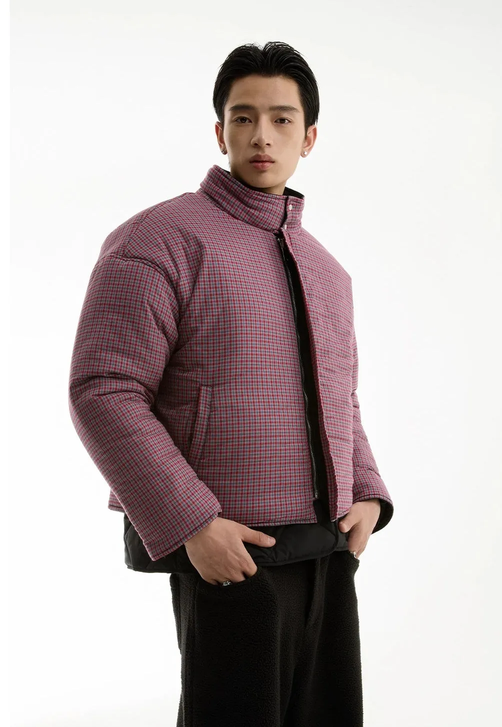 Wide High Collar Plaid Reversible Puffer Jacket sold by Night City Clothing product image thumbnail 2