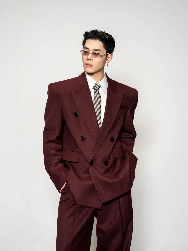 Boxy Oversized Double-Breasted Wide-Lapel Blazer and Wide Leg Trousers sold by Night City Clothing