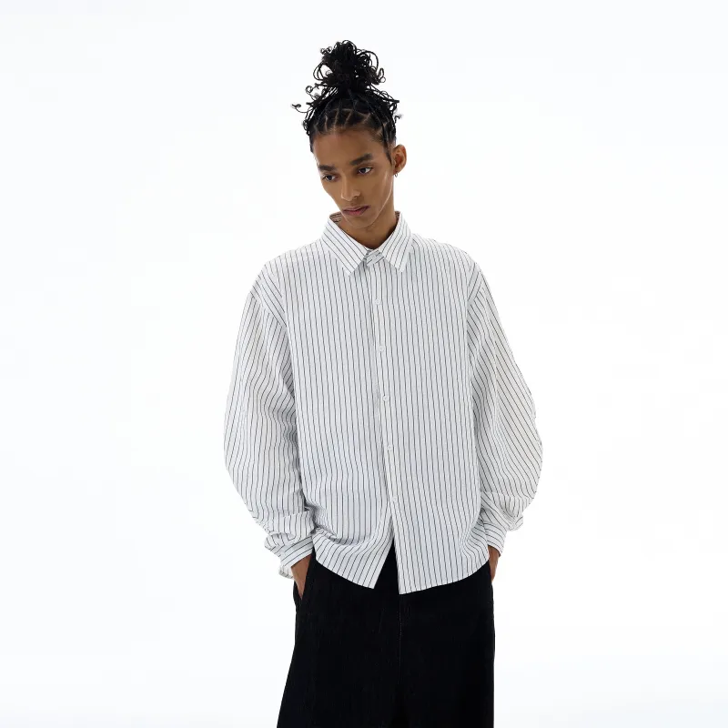 Pinstripe Long Sleeve Drop Shoulder Button Shirt sold by Night City Clothing