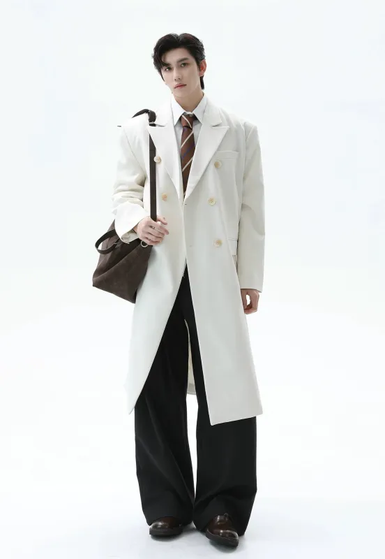 Double Breasted Longline Overcoat with Structured Shoulders sold by Night City Clothing