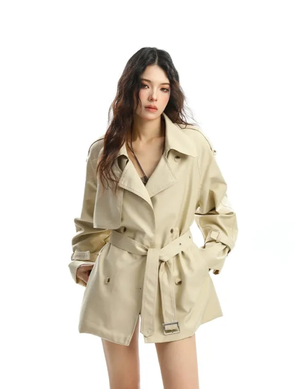 Double Breasted Trench Coat with Epaulet and Belt Details sold by Night City Clothing