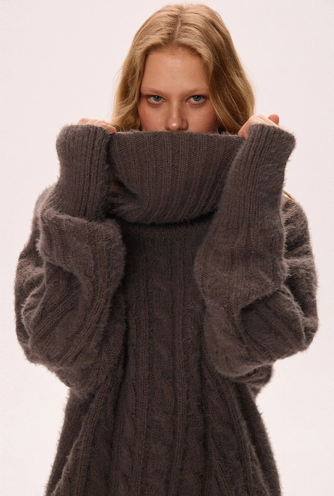Chunky Cable Knit Turtleneck Sweater with Balloon Sleeves sold by Night City Clothing product image thumbnail 5