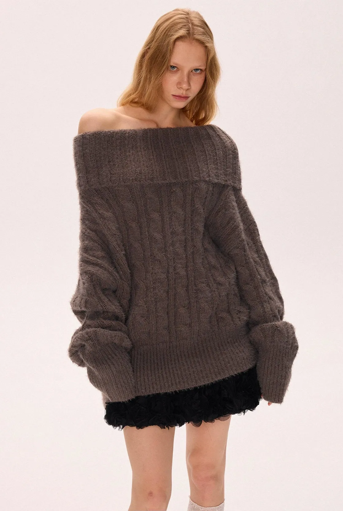 Chunky Cable Knit Turtleneck Sweater with Balloon Sleeves sold by Night City Clothing product image thumbnail 3