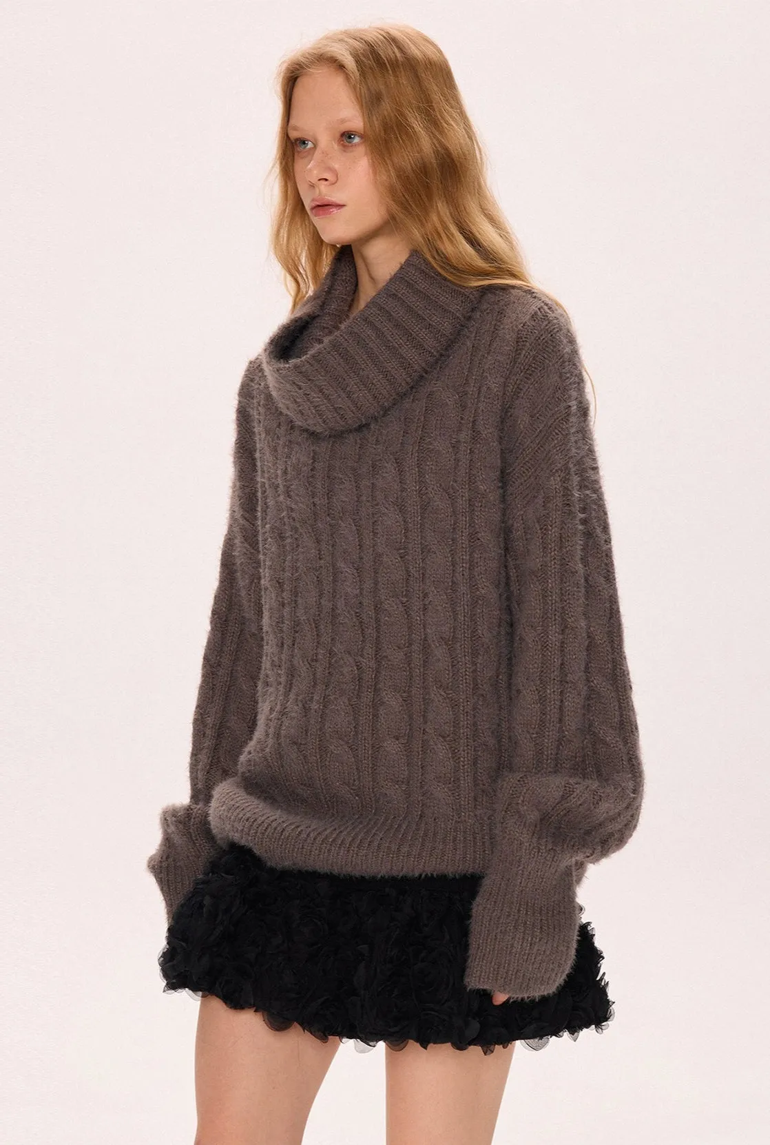 Chunky Cable Knit Turtleneck Sweater with Balloon Sleeves sold by Night City Clothing product image thumbnail 2