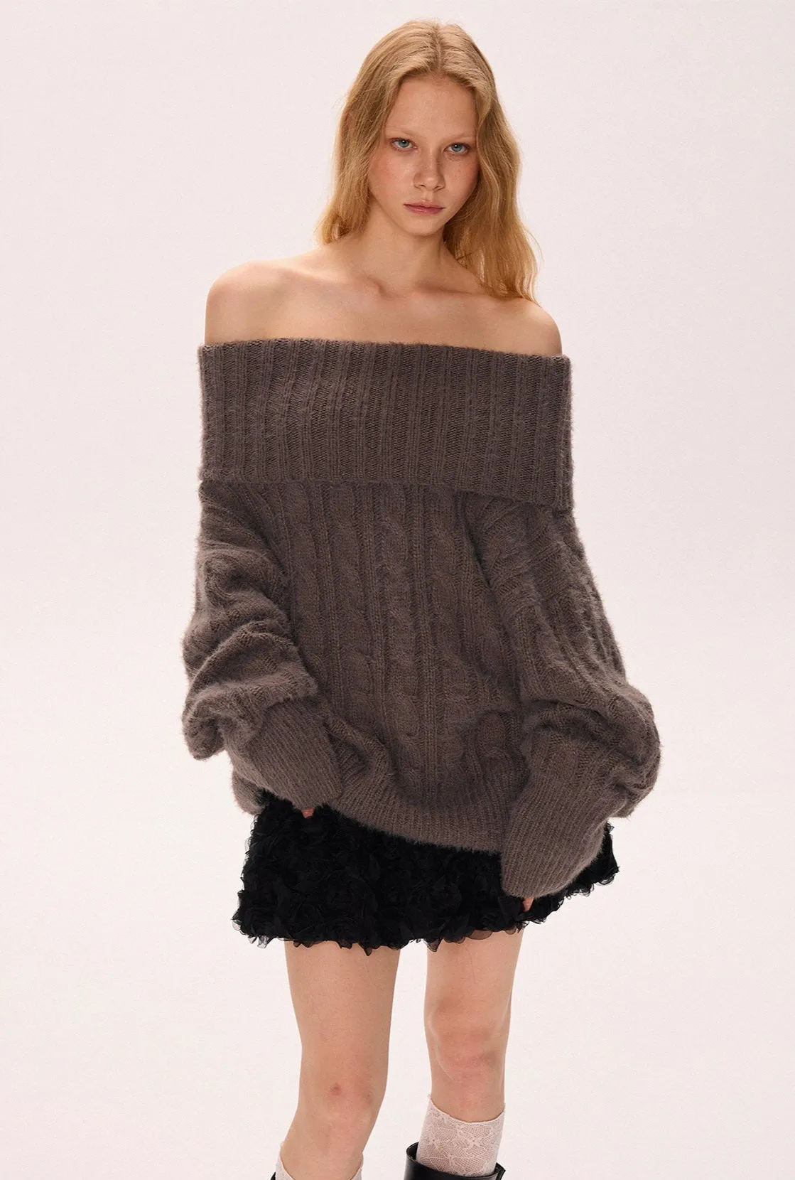 Chunky Cable Knit Turtleneck Sweater with Balloon Sleeves sold by Night City Clothing product image thumbnail 4