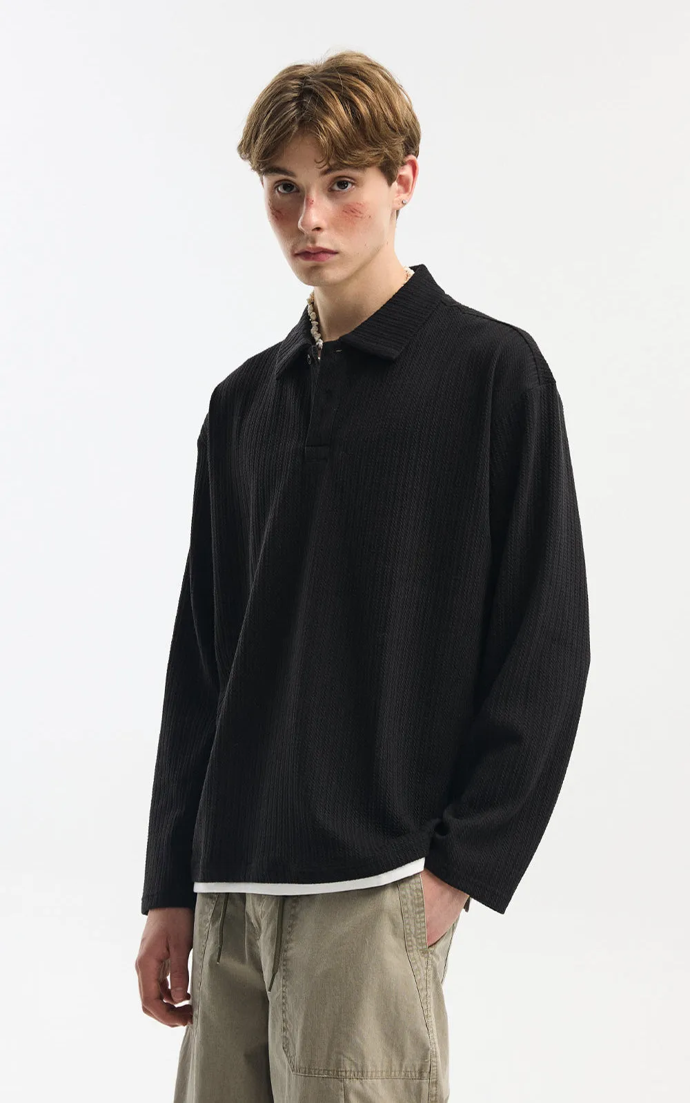 Cable Knit Long Sleeve Polo Pullover Top sold by Night City Clothing product image thumbnail 5