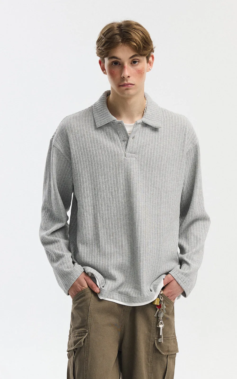 Cable Knit Long Sleeve Polo Pullover Top sold by Night City Clothing product image thumbnail 2