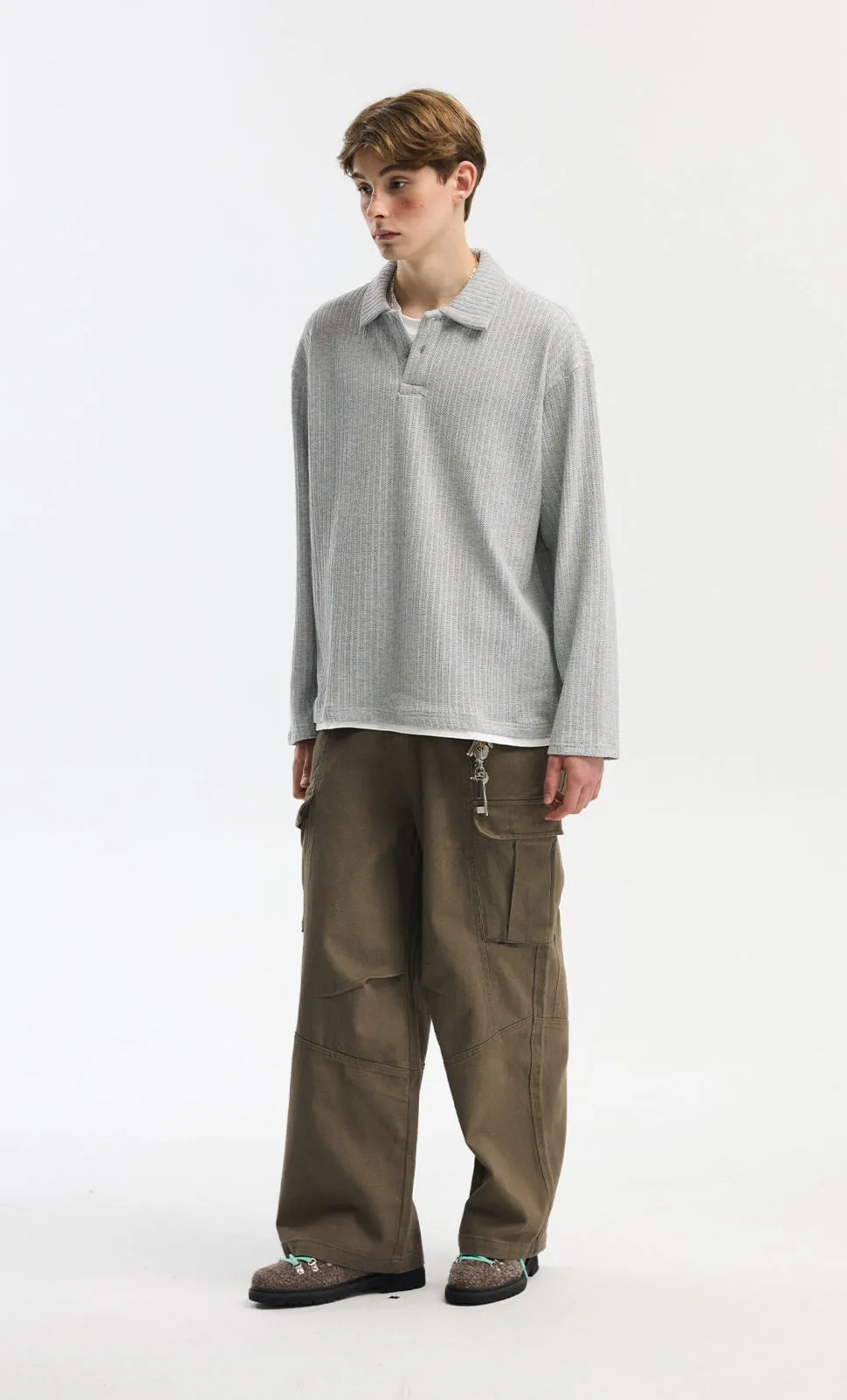 Cable Knit Long Sleeve Polo Pullover Top sold by Night City Clothing product image thumbnail 3