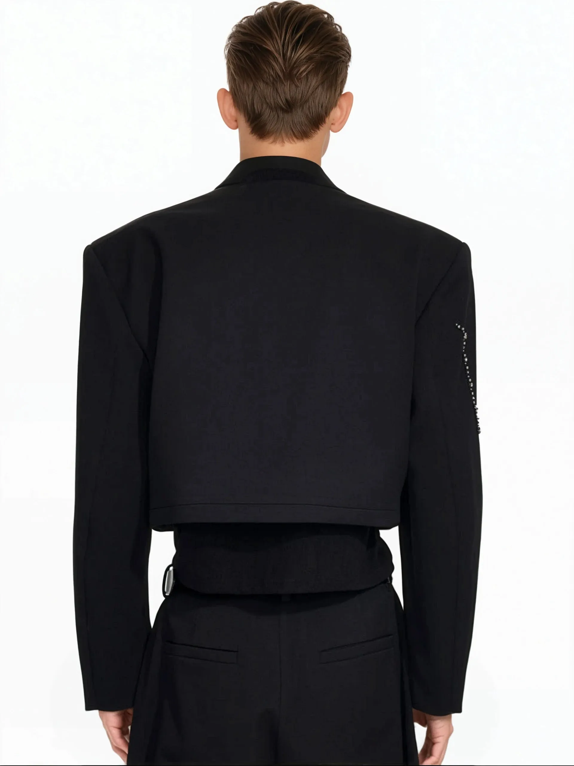 Structured Curve-Panel Cropped Blazer with Embellished Detailing and Wide Leg Pants Two-Piece Set sold by Night City Clothing product image thumbnail 5