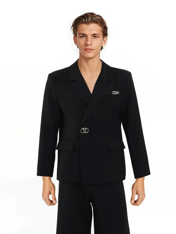Structured Single-Breasted Blazer with Metal Clasp and Brooch Detail made by Night City Clothing