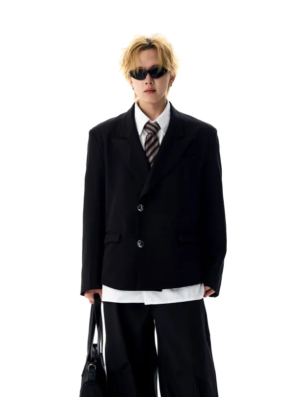 Boxy Mid-Crop Blazer with Decorative Metal Button sold by Night City Clothing
