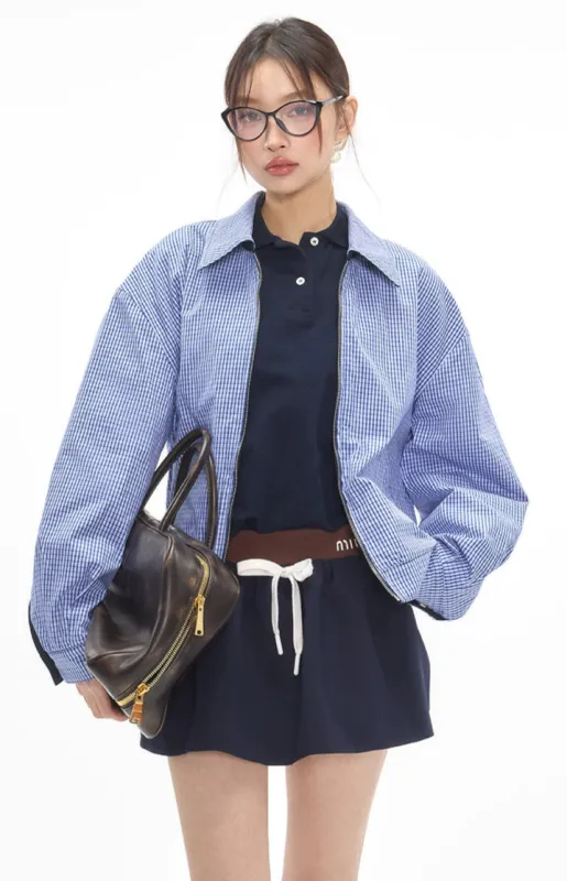 Reversible Zip-Up Gingham Check Collared Jacket sold by Night City Clothing