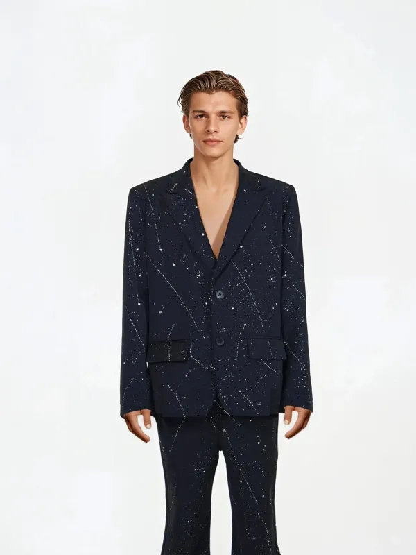 Speckled Single-Breasted Blazer with Notch Lapel and Flare Pants with Two-Piece Set sold by Night City Clothing