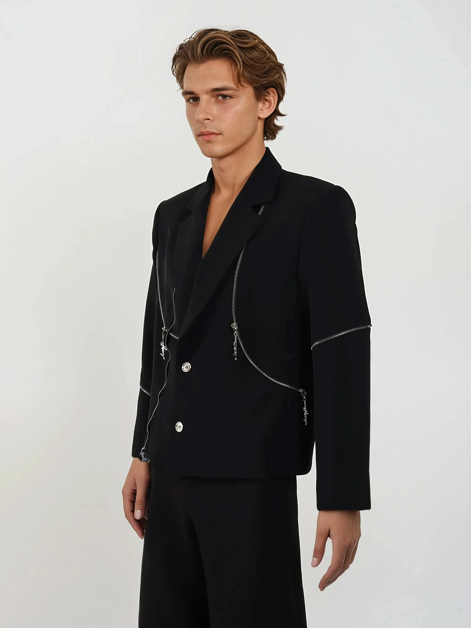 Structured Single-Breasted Blazer with Asymmetric Zip Details sold by Night City Clothing product image thumbnail 2