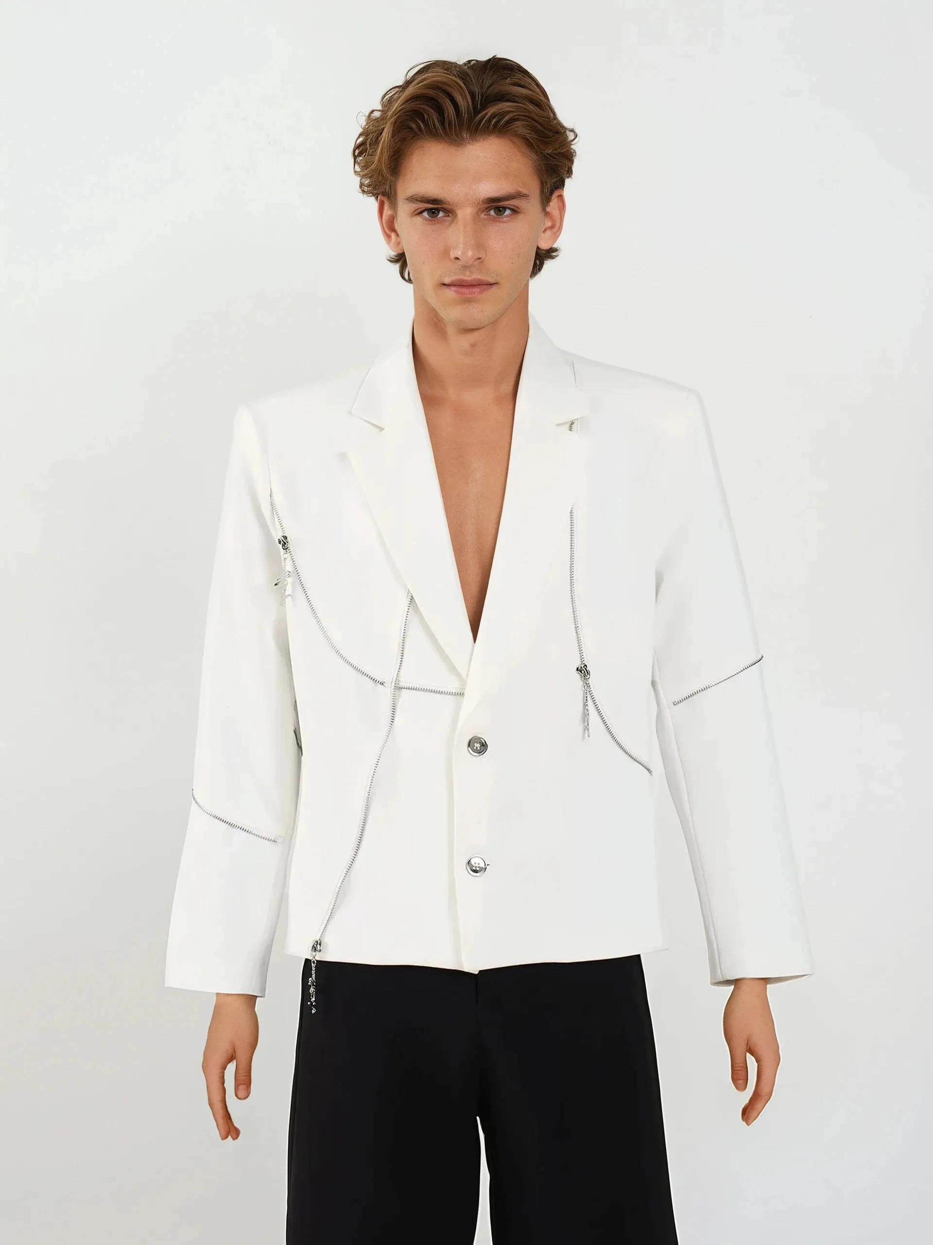 Structured Single-Breasted Blazer with Asymmetric Zip Details sold by Night City Clothing product image thumbnail 4