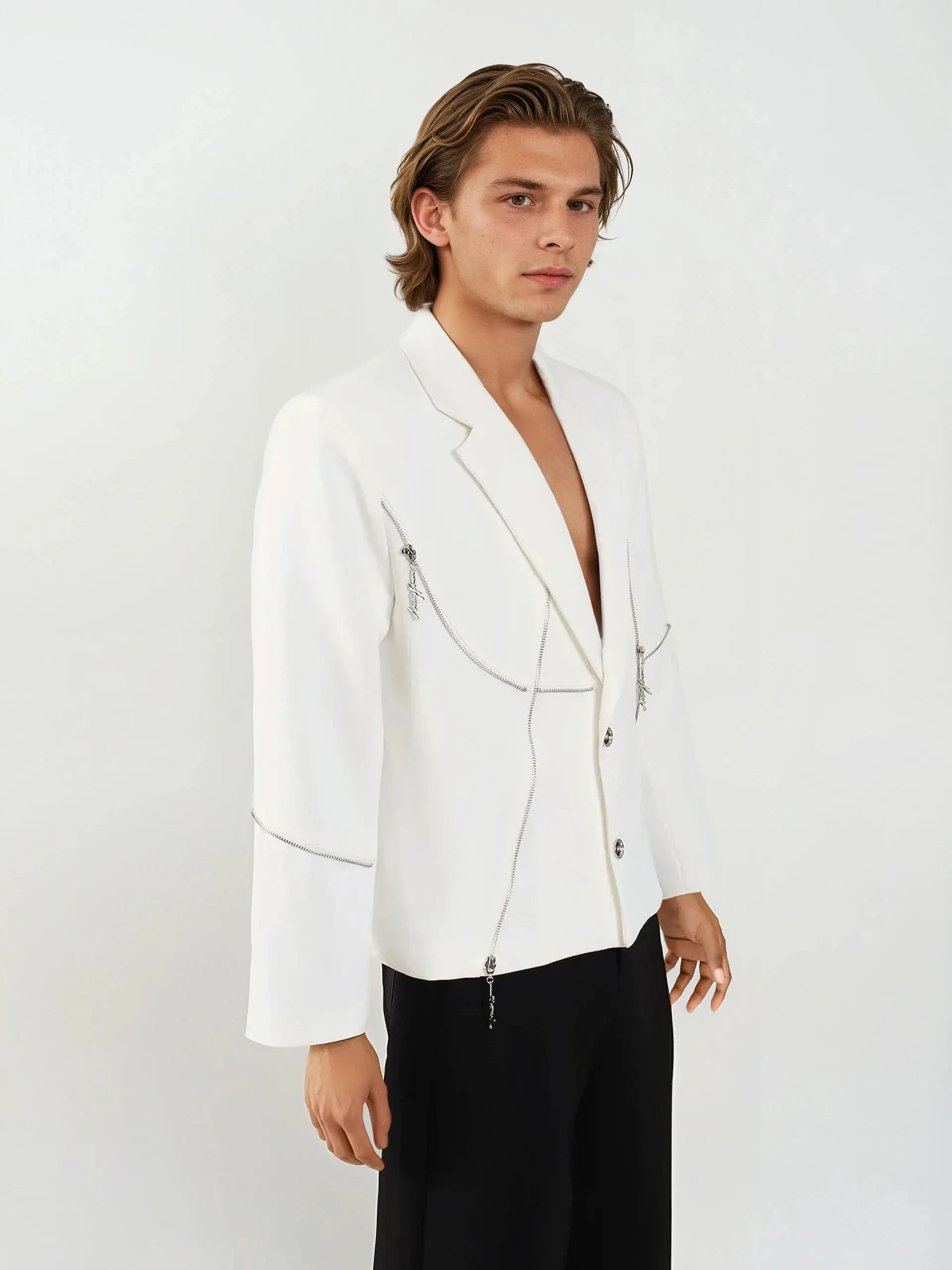 Structured Single-Breasted Blazer with Asymmetric Zip Details sold by Night City Clothing product image thumbnail 5