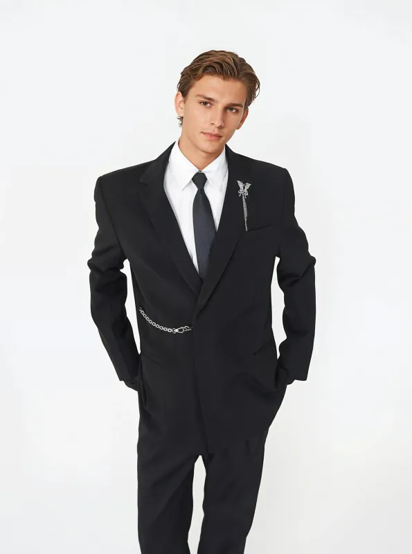 Structured Fit Single-Breasted Blazer with Notch Lapel and Chain Detail sold by Night City Clothing