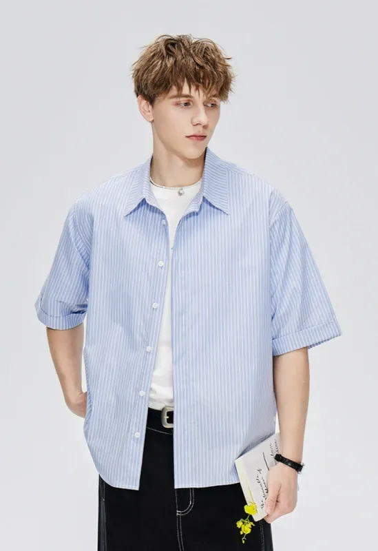 Oversized Retro Stripe Short Sleeve Shirt with Side Buttons sold by Night City Clothing