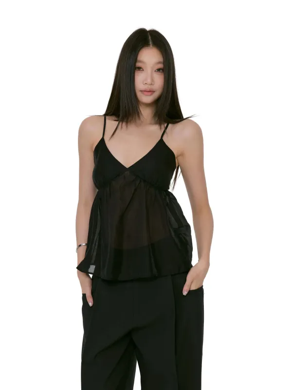Sheer Flowy Spaghetti Strap V-Neck Camisole Top sold by Night City Clothing