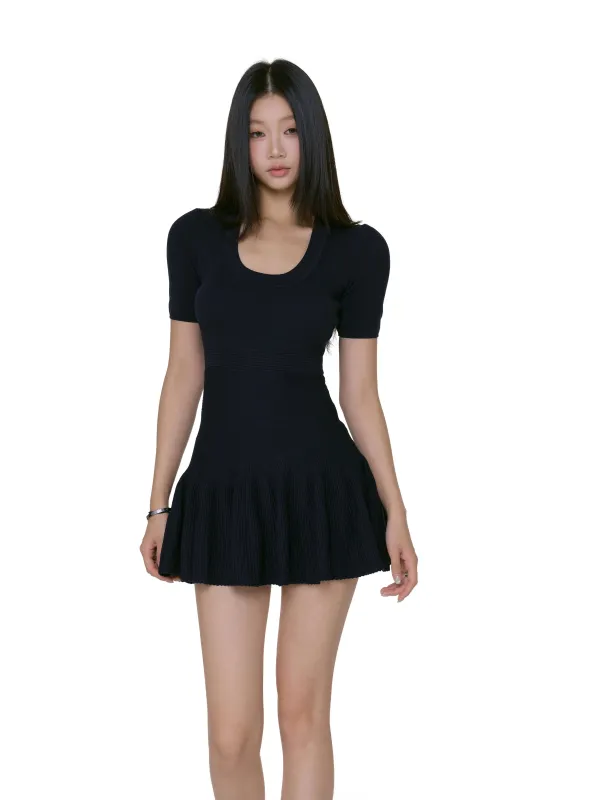 Scoop Neck Ribbed Knit  Short Sleeves Mini Dress sold by Night City Clothing