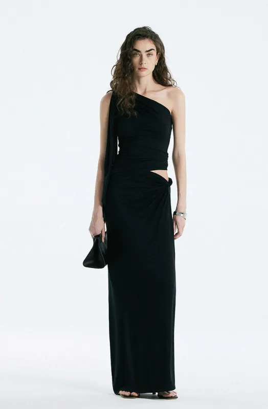 Asymmetric Drape One Shoulder Top and Gathered Twist Maxi Skirt Two-Piece Set sold by Night City Clothing
