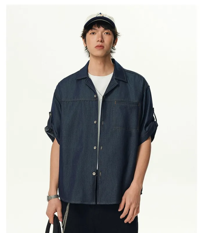Soft Denim Short Sleeve Camp Collar Button Shirt made by Night City Clothing