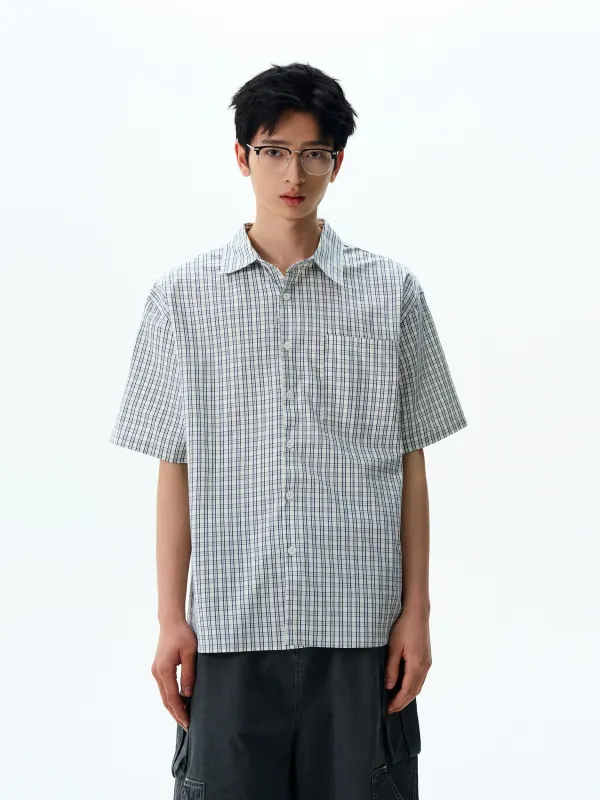 Checker Short Sleeve Slim-Fit Button Shirt sold by Night City Clothing