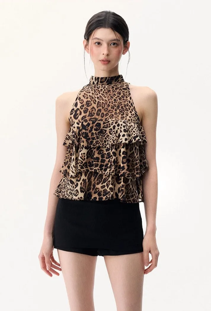 Leopard Print Tiered Ruffle Halter Top sold by Night City Clothing product image thumbnail 2