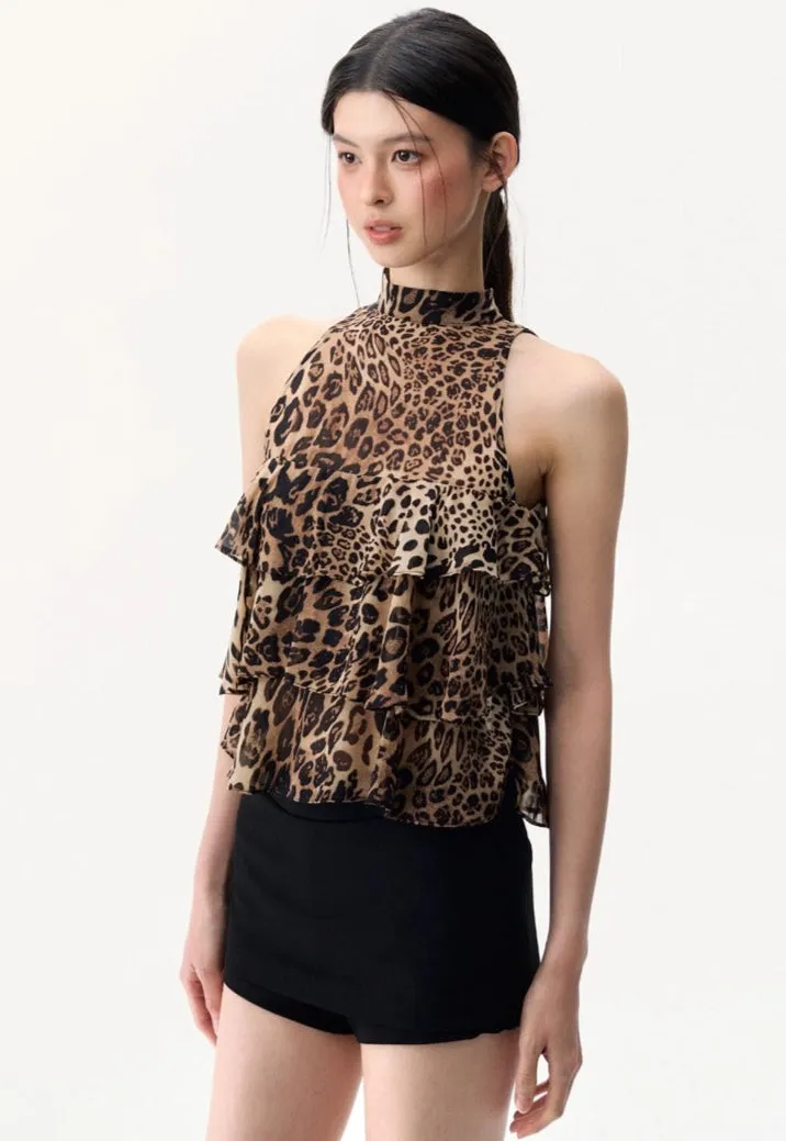 Leopard Print Tiered Ruffle Halter Top sold by Night City Clothing product image thumbnail 3