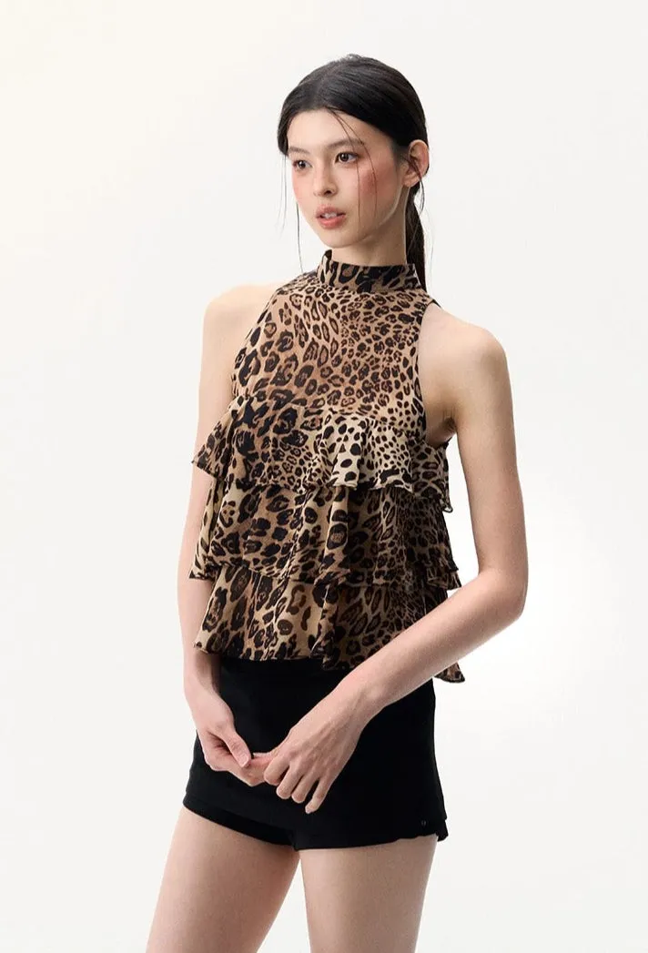Leopard Print Tiered Ruffle Halter Top sold by Night City Clothing product image thumbnail 5