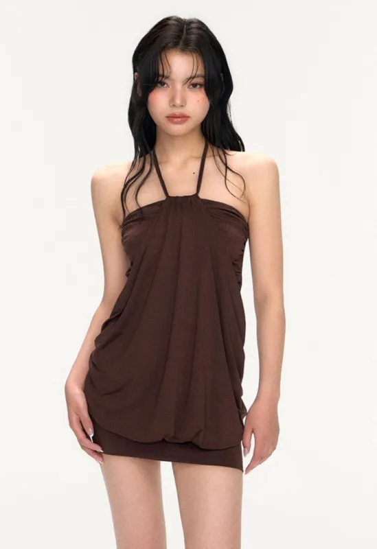 Ruched Drape Halter Neck Mini Dress sold by Night City Clothing