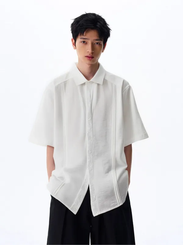 Short Sleeve Embroidered Button-Up Shirt made by Night City Clothing
