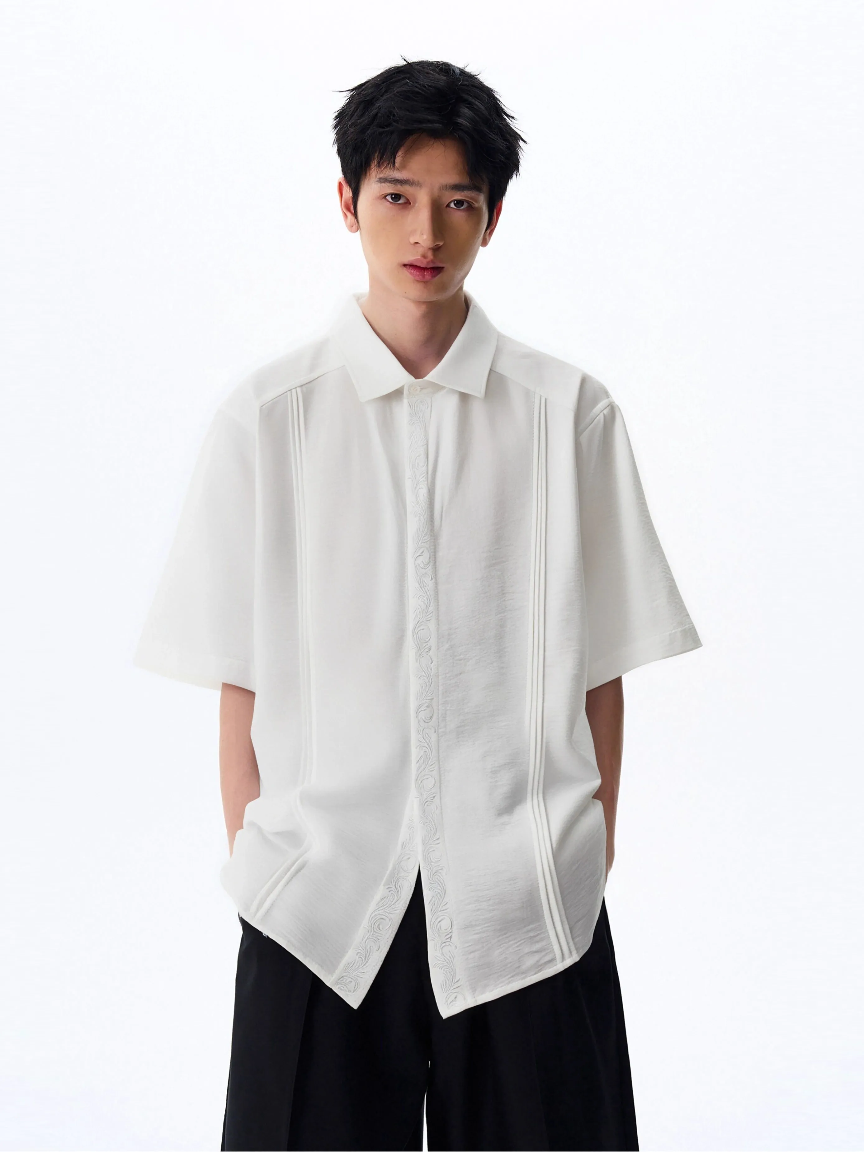 Short Sleeve Embroidered Button-Up Shirt sold by Night City Clothing