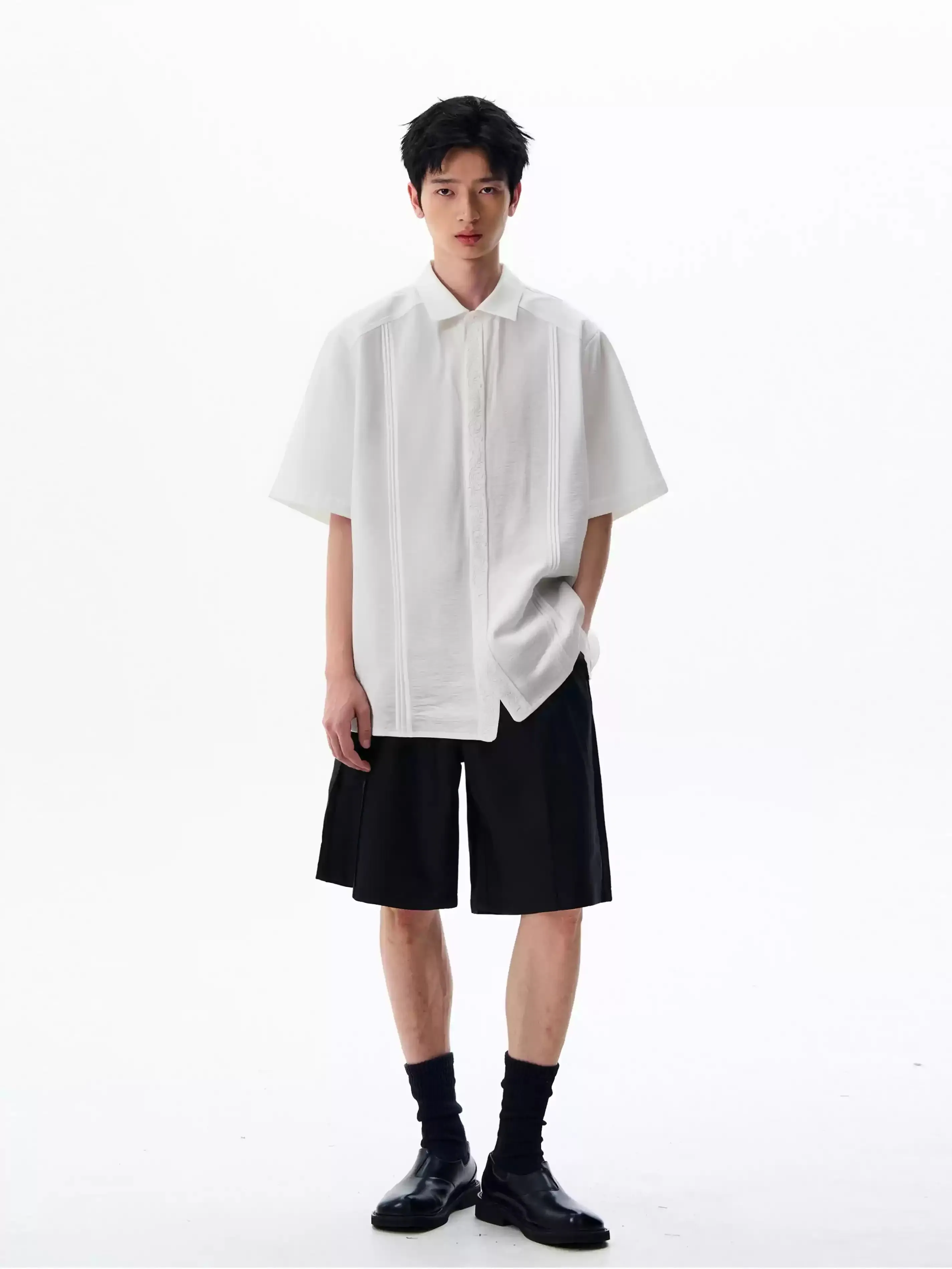 Short Sleeve Embroidered Button-Up Shirt sold by Night City Clothing product image thumbnail 5