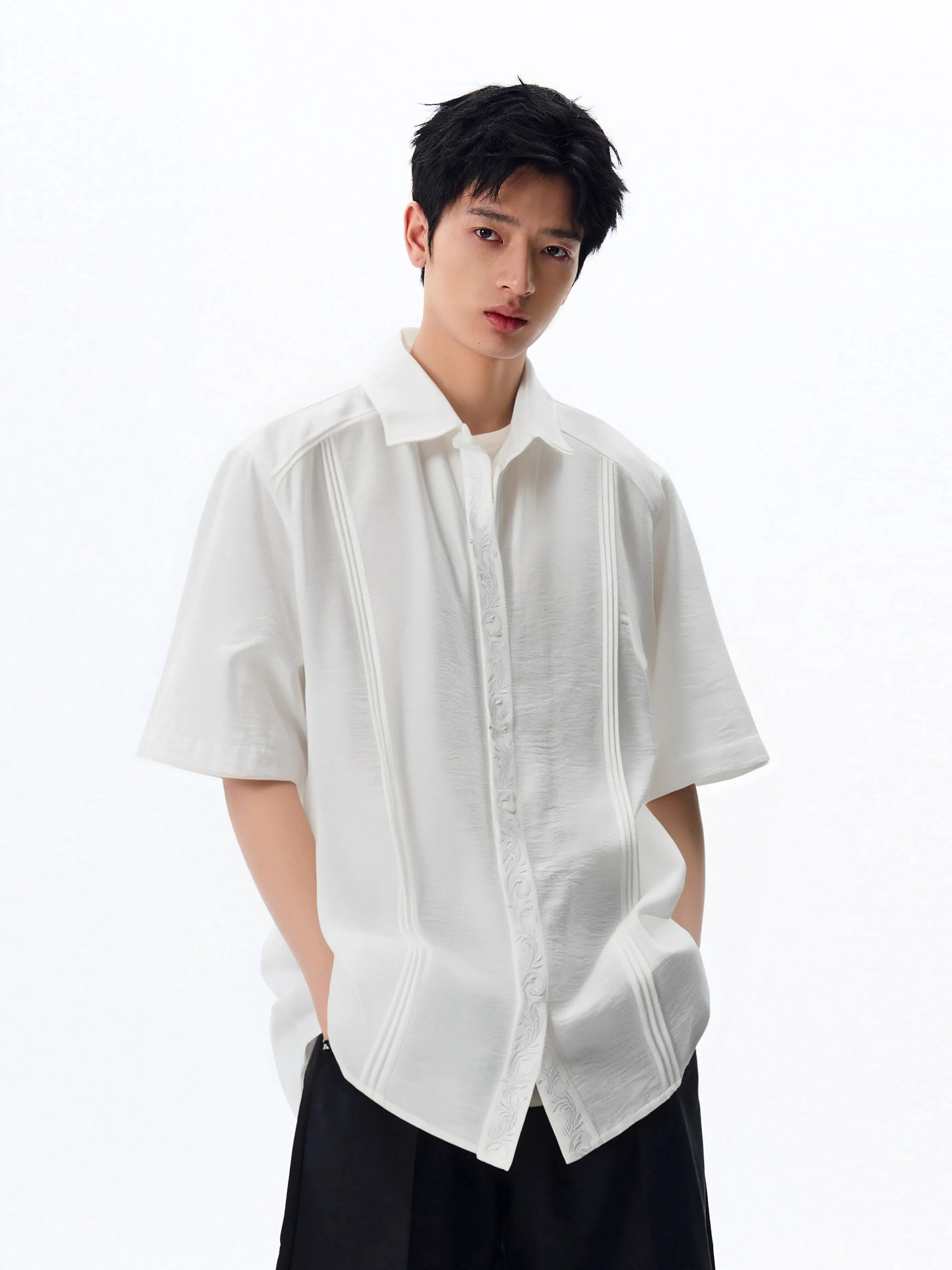 Short Sleeve Embroidered Button-Up Shirt sold by Night City Clothing product image thumbnail 4