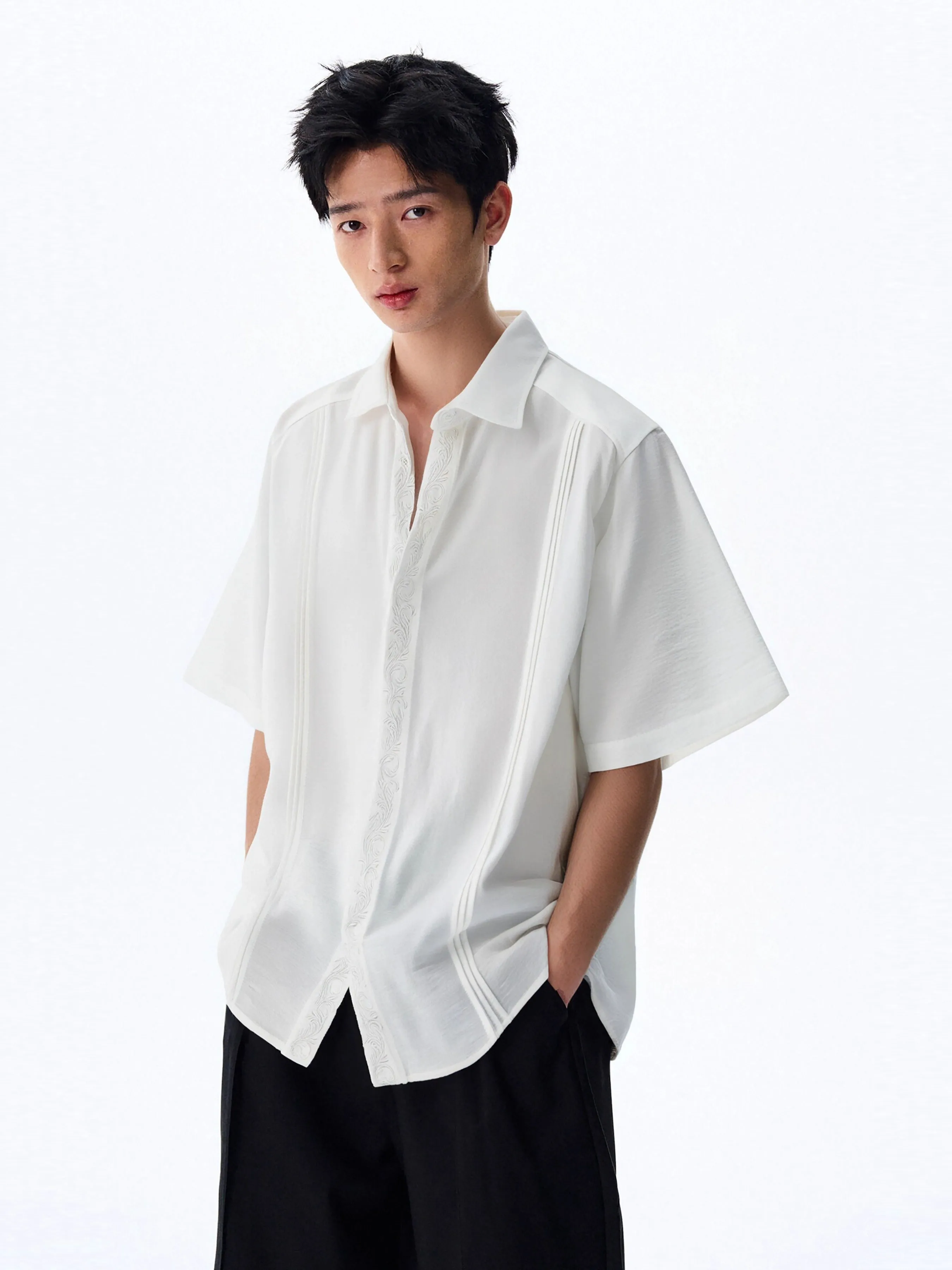 Short Sleeve Embroidered Button-Up Shirt sold by Night City Clothing product image thumbnail 3