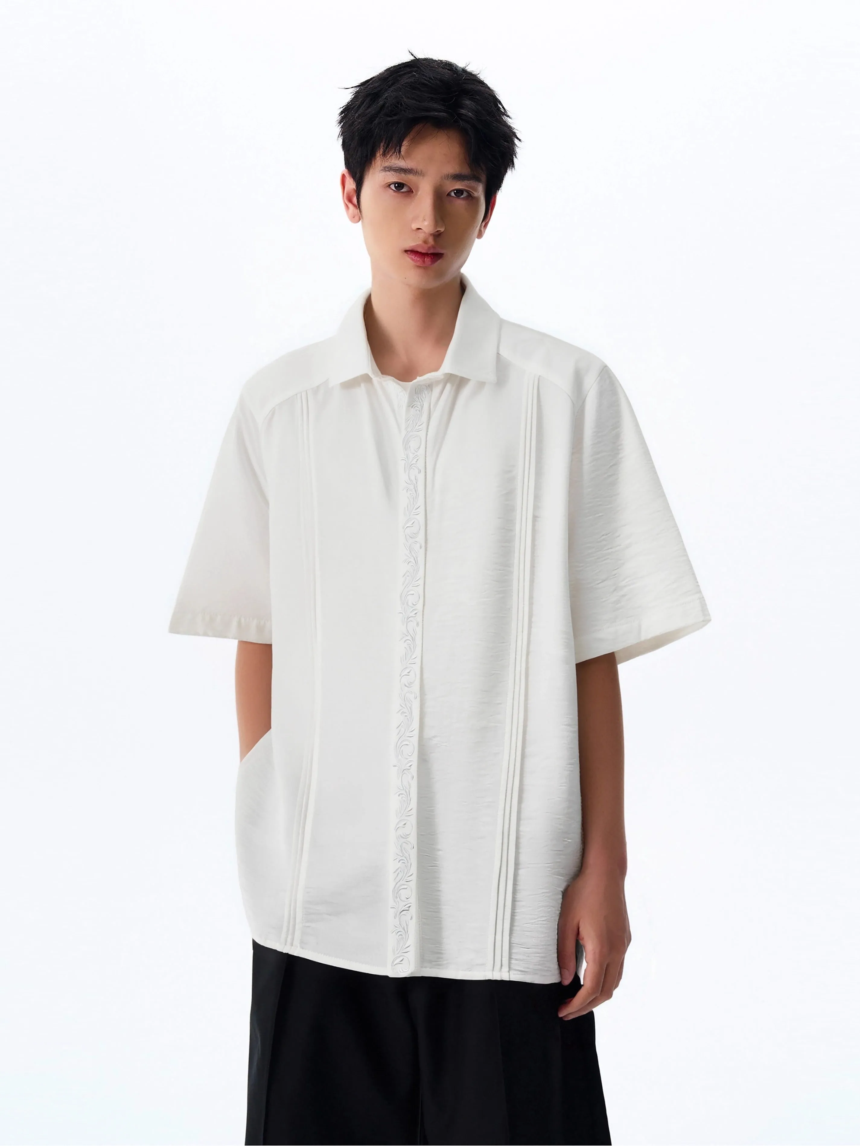 Short Sleeve Embroidered Button-Up Shirt sold by Night City Clothing product image thumbnail 2