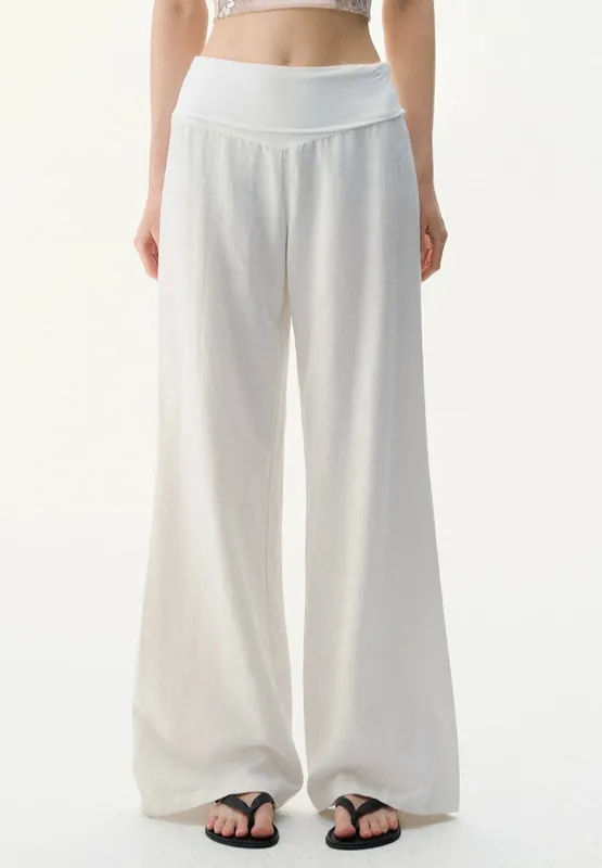 Wide Leg Lightweight Drape Pants with Folded Waistband sold by Night City Clothing