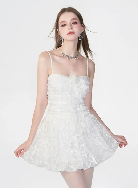 Spaghetti Strap Ruched Floral Lace Mini Dress sold by Night City Clothing