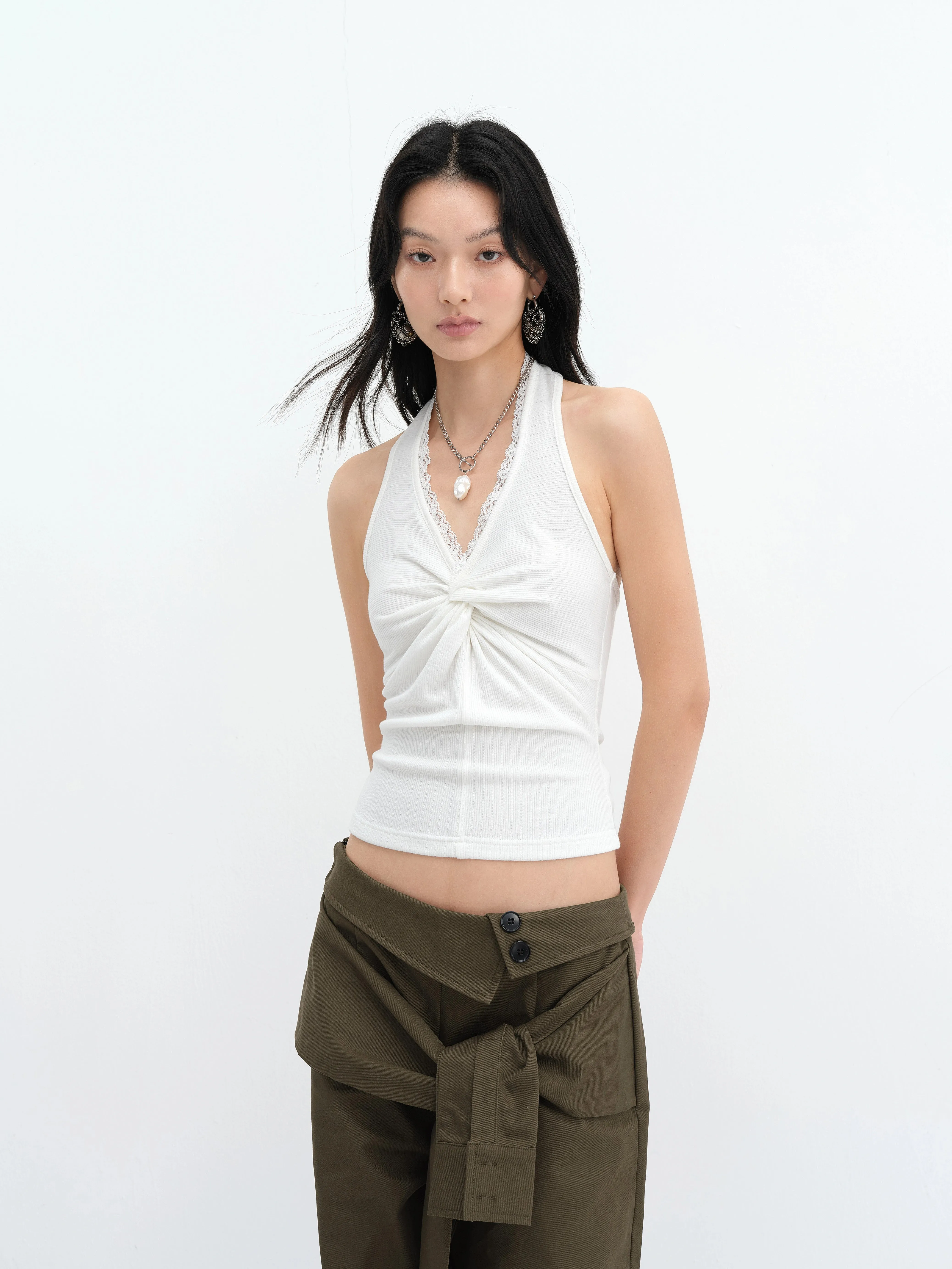 Halter Neck Lace Trim Twist Front Top sold by Night City Clothing product image thumbnail 2