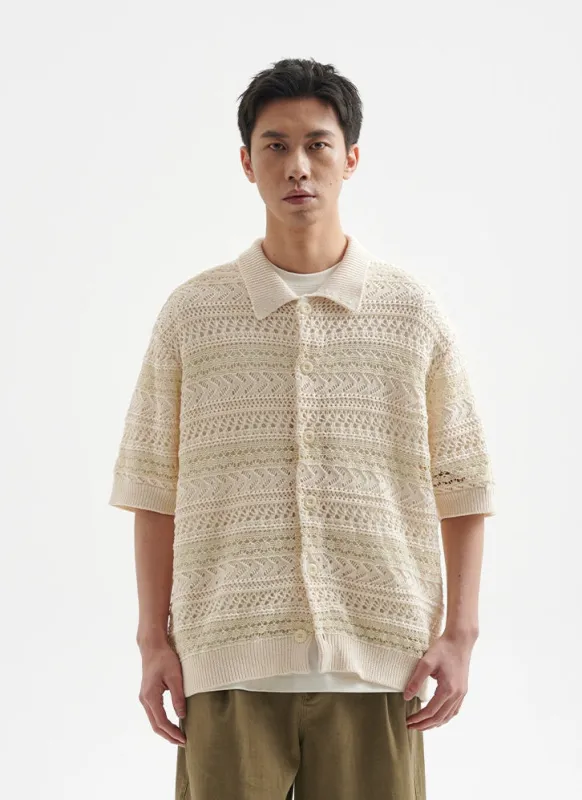 Open Knit Button-Up Shirt with Ribbed Hem sold by Night City Clothing