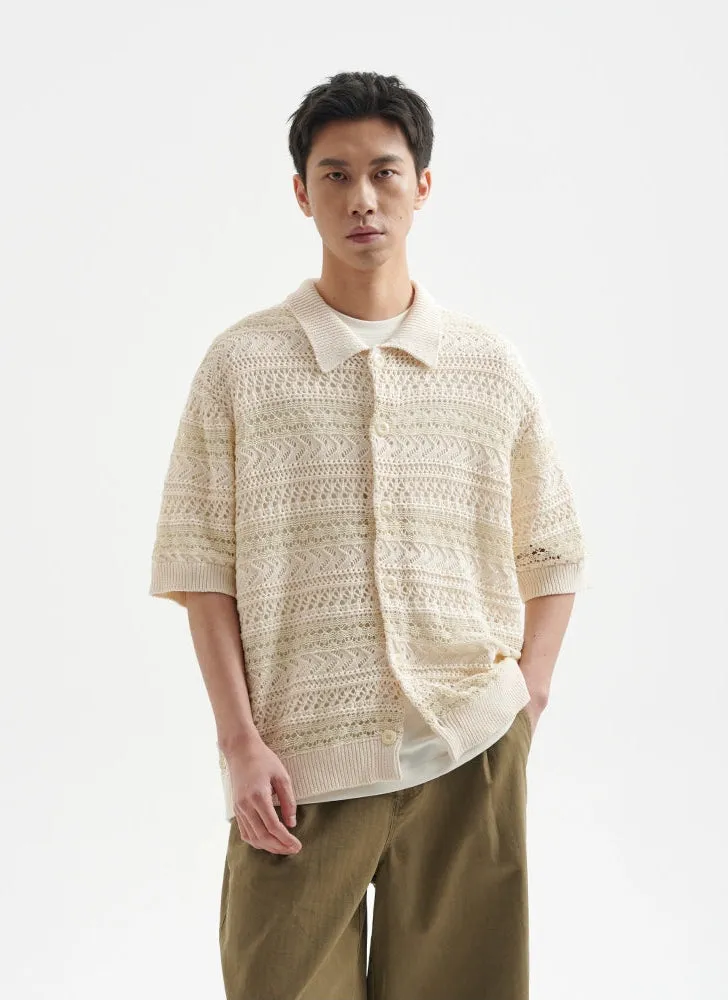 Open Knit Button-Up Shirt with Ribbed Hem sold by Night City Clothing product image thumbnail 2