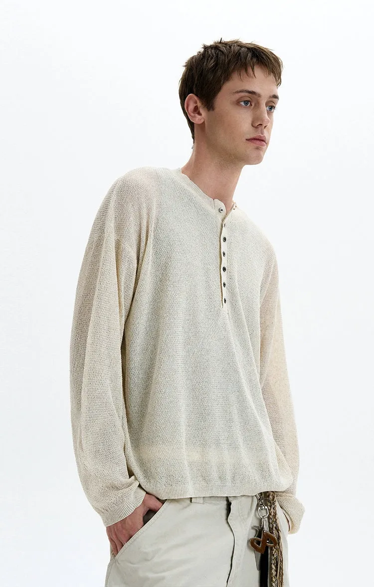 Textured Long Sleeve Sheer Henley Top with Button Detail sold by Night City Clothing product image thumbnail 3