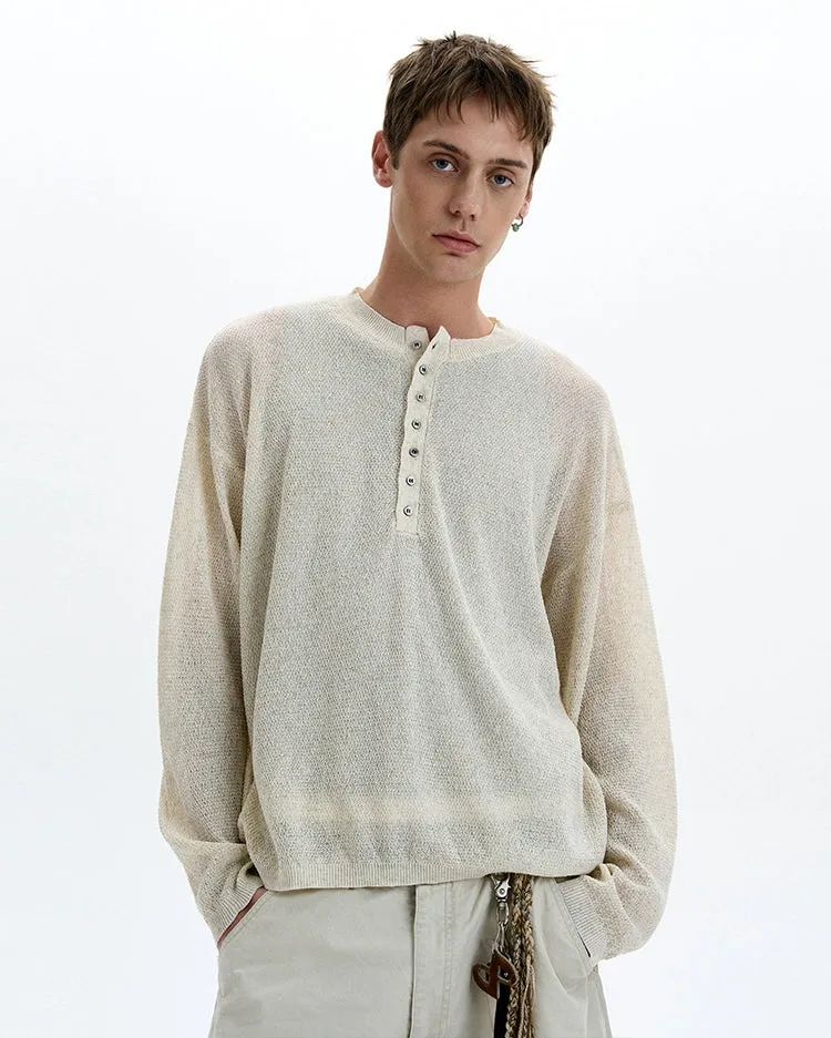 Textured Long Sleeve Sheer Henley Top with Button Detail sold by Night City Clothing product image thumbnail 2