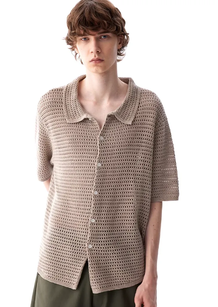 Open Knit Button Down Short Sleeve Shirt with Collar sold by Night City Clothing product image thumbnail 2