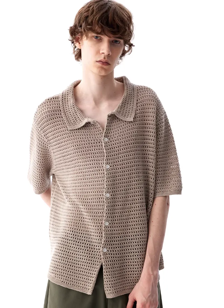 Open Knit Button Down Short Sleeve Shirt with Collar sold by Night City Clothing product image thumbnail 3
