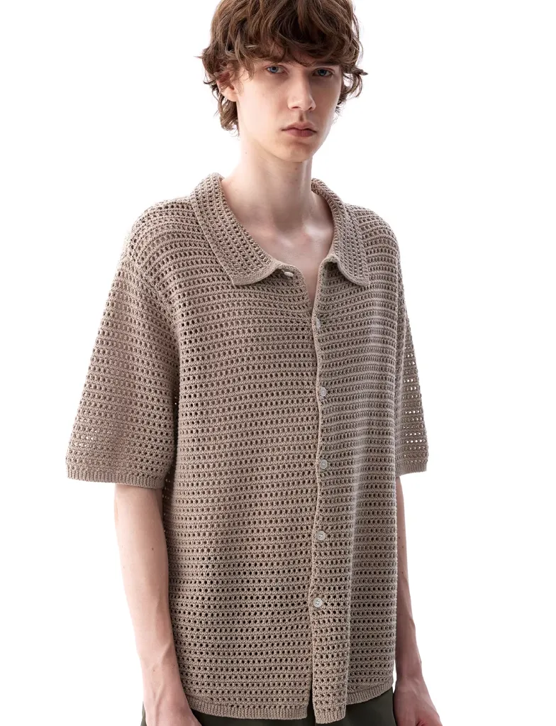 Open Knit Button Down Short Sleeve Shirt with Collar sold by Night City Clothing product image thumbnail 4