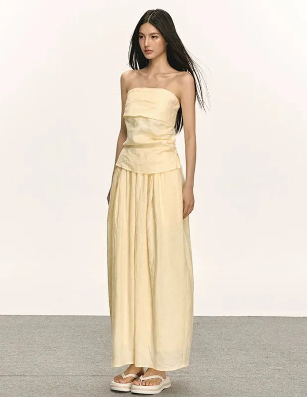 Linen Strapless Top and Elastic Waist Maxi Skirt Two-Piece Set sold by Night City Clothing