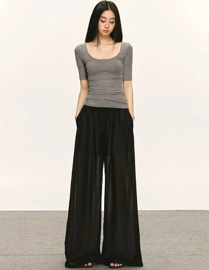 Sheer Lightweight Wide Leg Elastic Waist Pants sold by Night City Clothing product image thumbnail 3