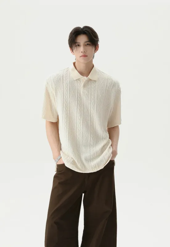 Textured Cable Knit Short Sleeve Polo Shirt sold by Night City Clothing